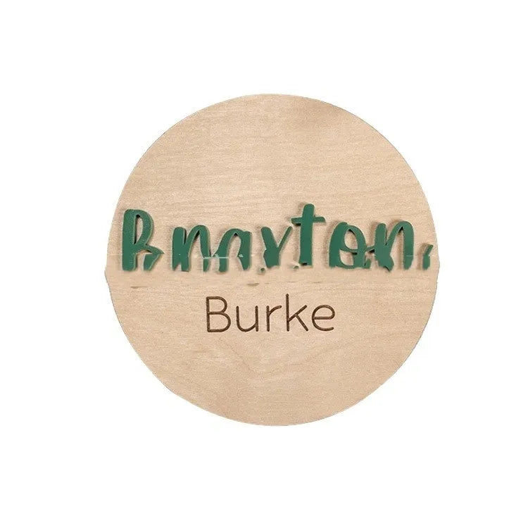 Brown limewood baby birth bulletin board in modern art style, available in sizes from 102mm to 203mm