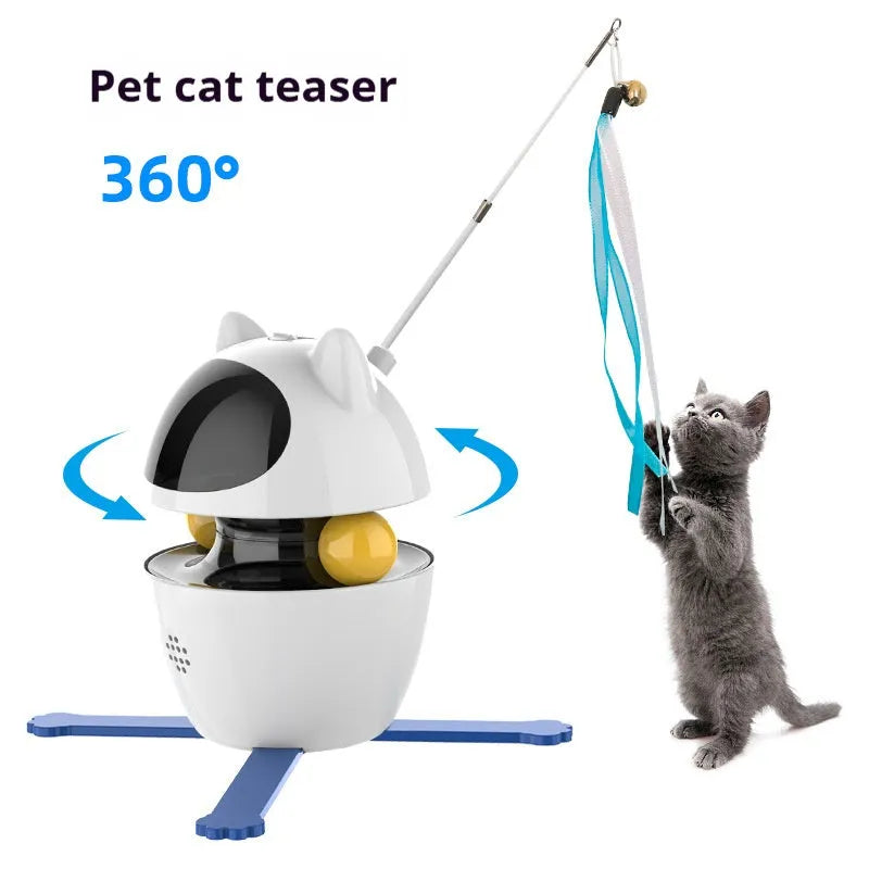 White automatic rotating electronic cat toy with elastic rope funny stick for indoor cats