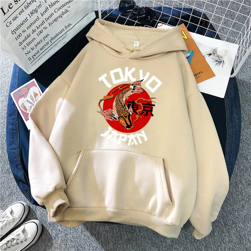 Men's hooded sweater solid colour long sleeve loose fit front pocket decoration polyester fibre