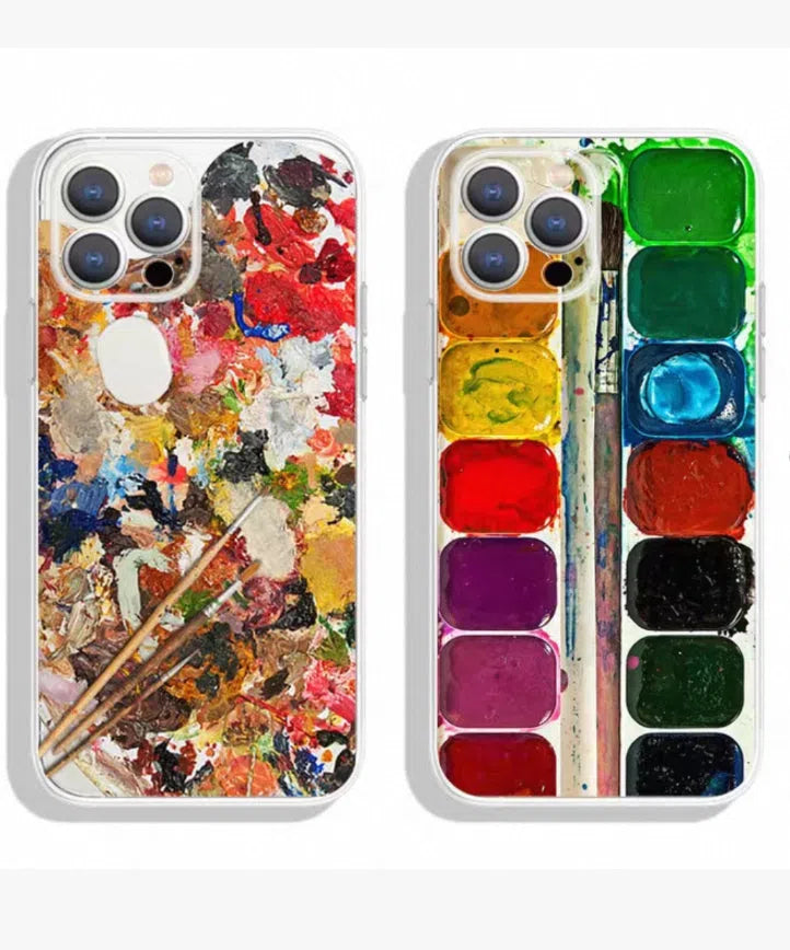 Transparent TPU phone case with retro art palette print for Apple iPhone 16 series