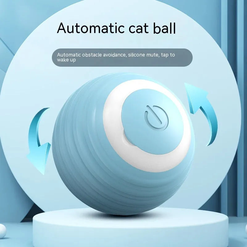 Blue rechargeable automatic moving cat ball toy on floor
