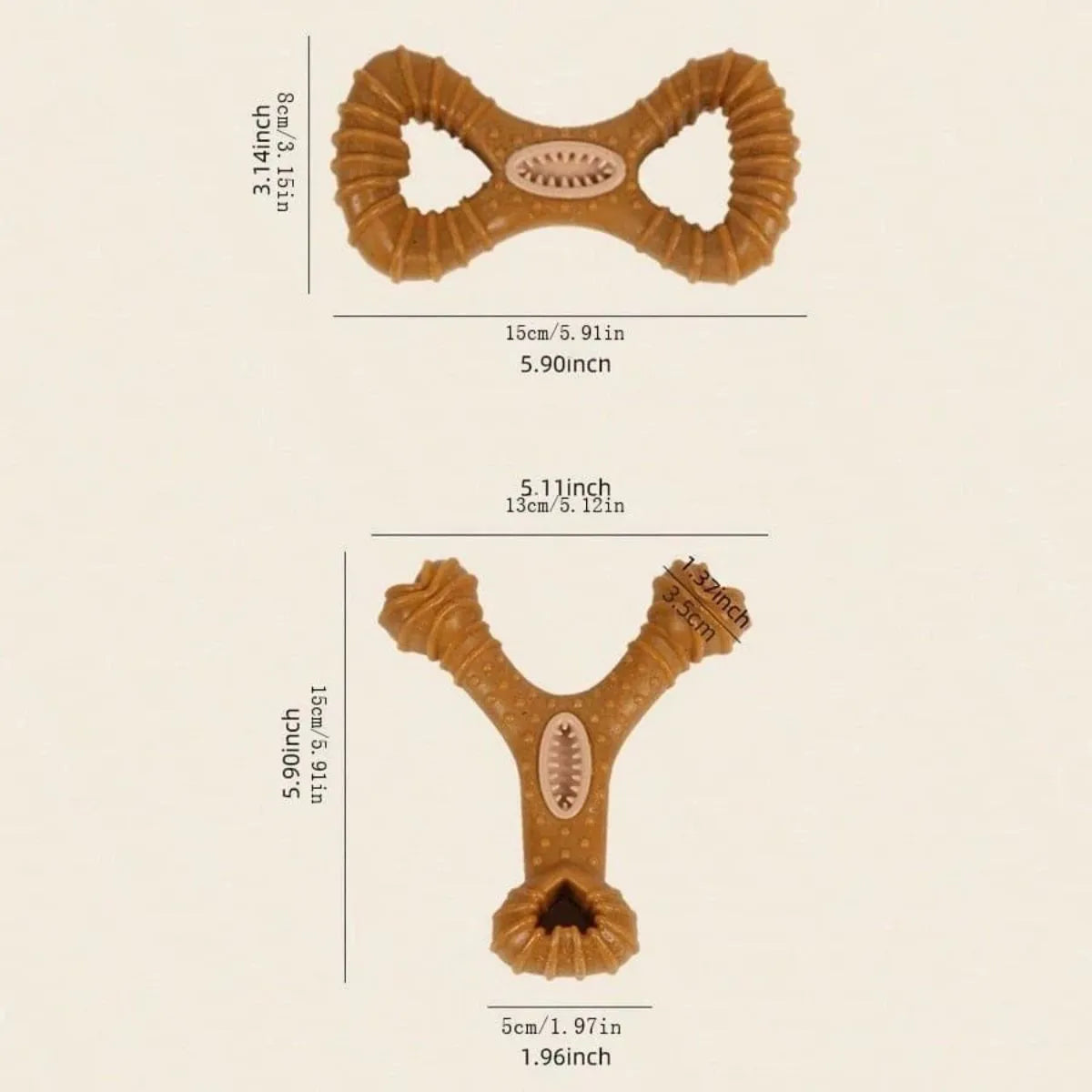 Durable rubber dog chew bone toy in Y-shape and 8-shape designs for teeth cleaning.