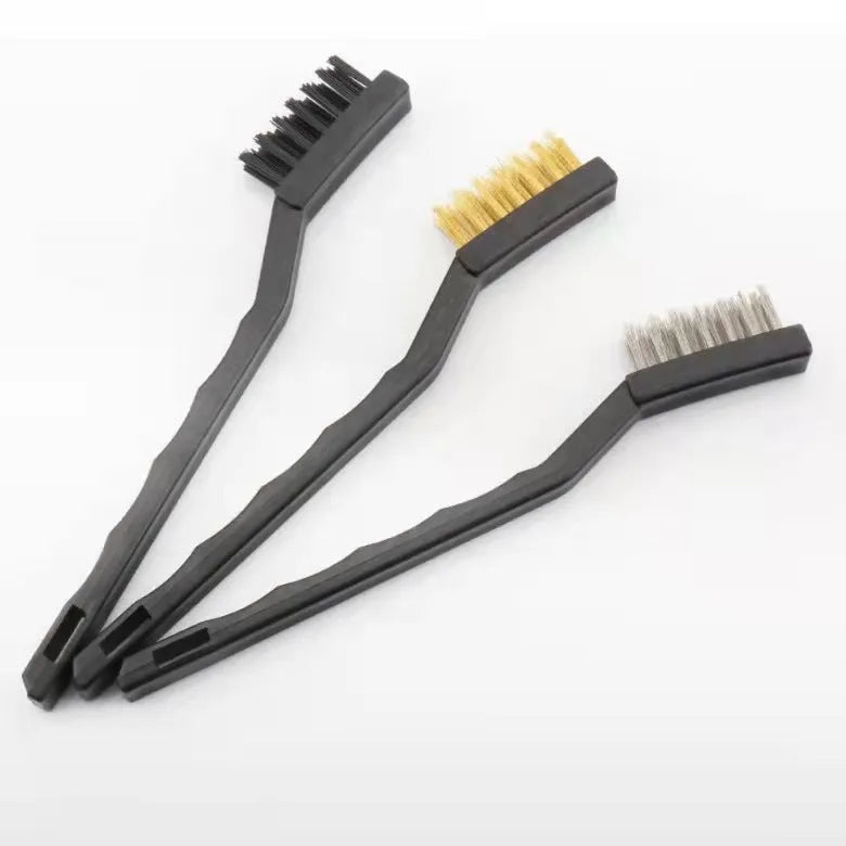 Car interior cleaning brush set with round disc brushes, PP bristles, and plastic handles - 9 piece option shown