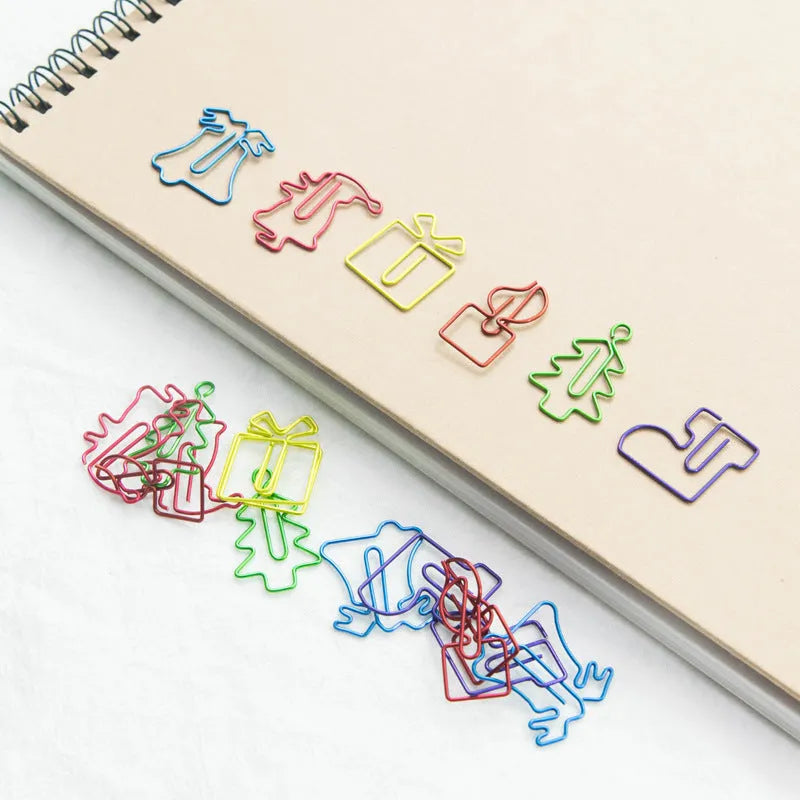 Christmas creative special-shaped paper clips in mixed colours, 18-piece metal alloy set