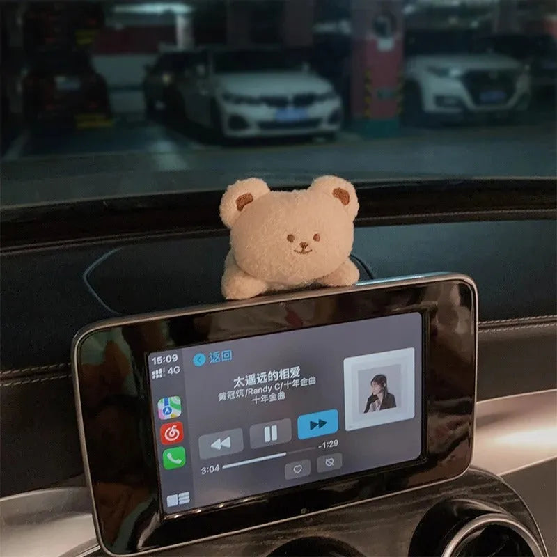 Soft fabric plush doll decoration for car centre console in bear or rabbit cartoon design