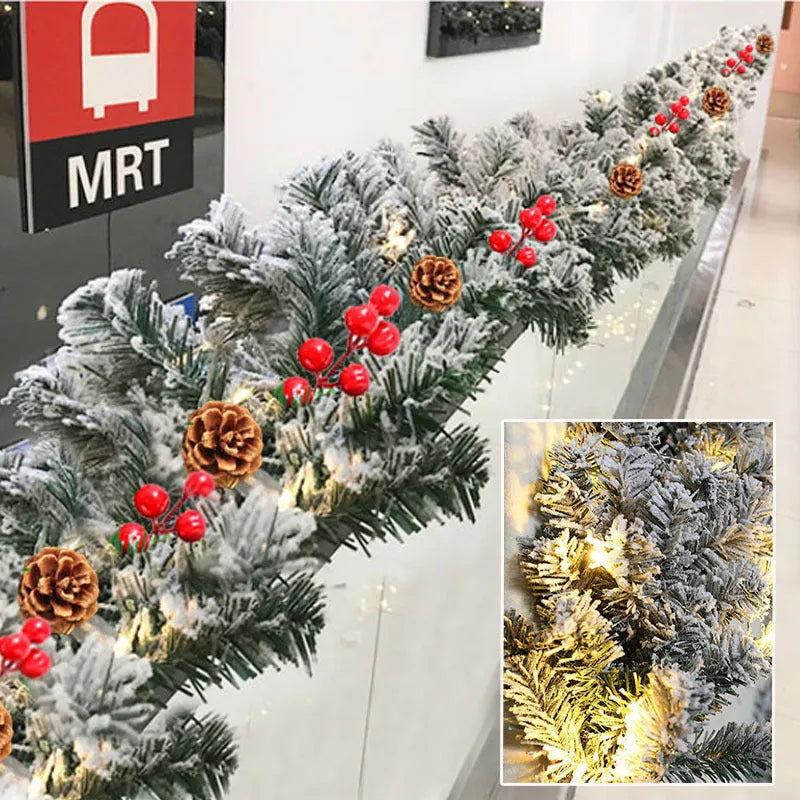 American-style rattan Christmas garland with flocking snow effect in three length options