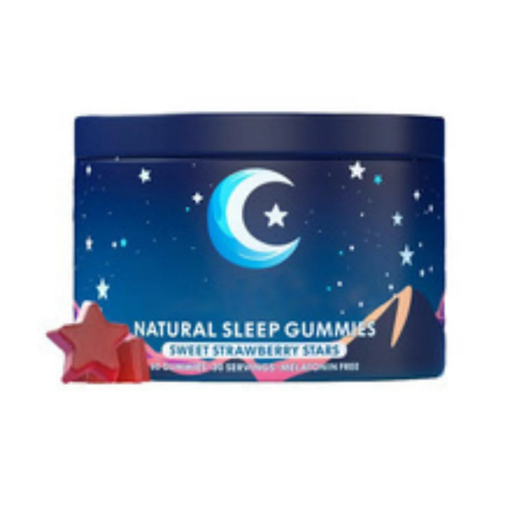 Bottle of 60 melatonin gummies sealed at room temperature for sleep support