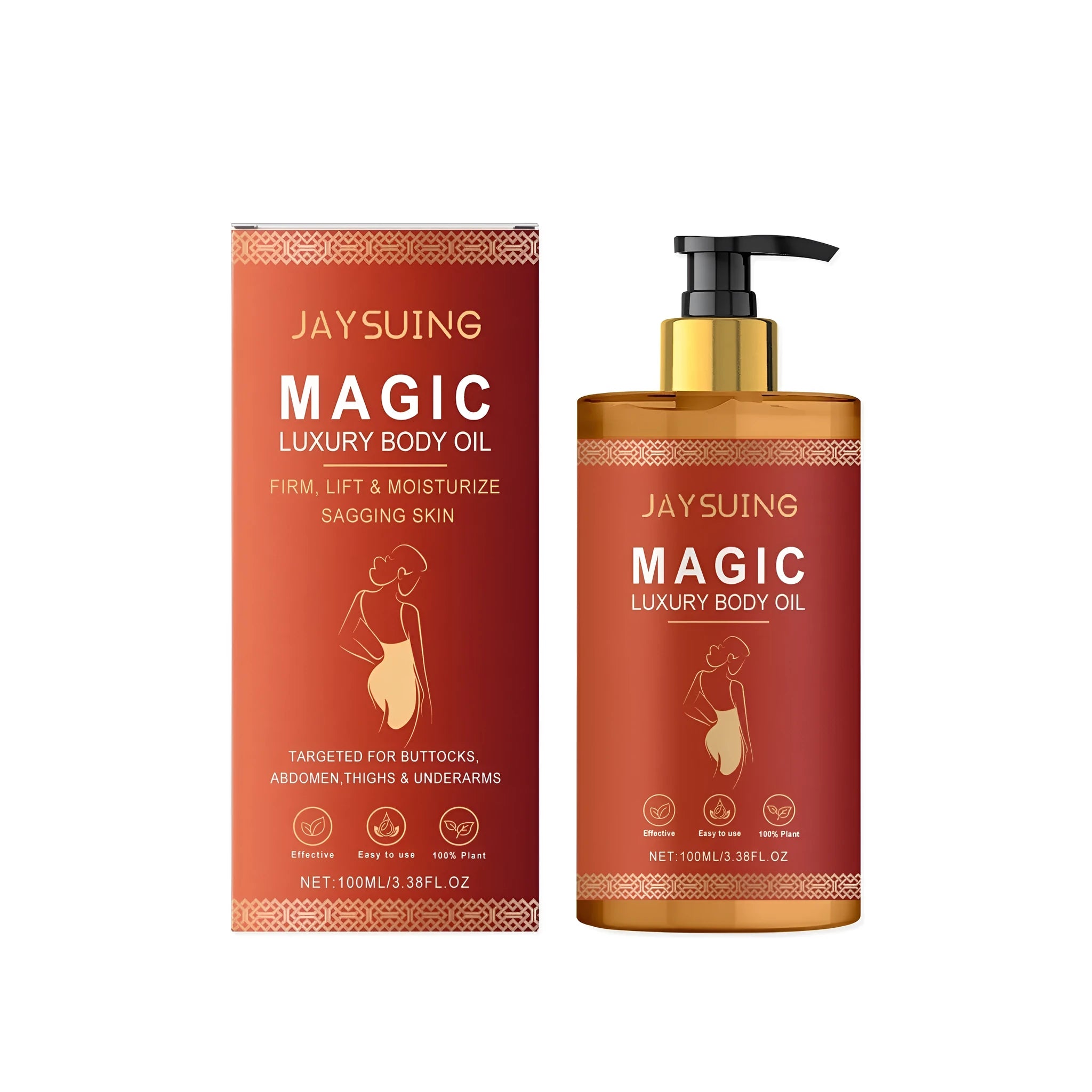 100ml bottle of nourishing body oil with rose hip and sweet almond oils.