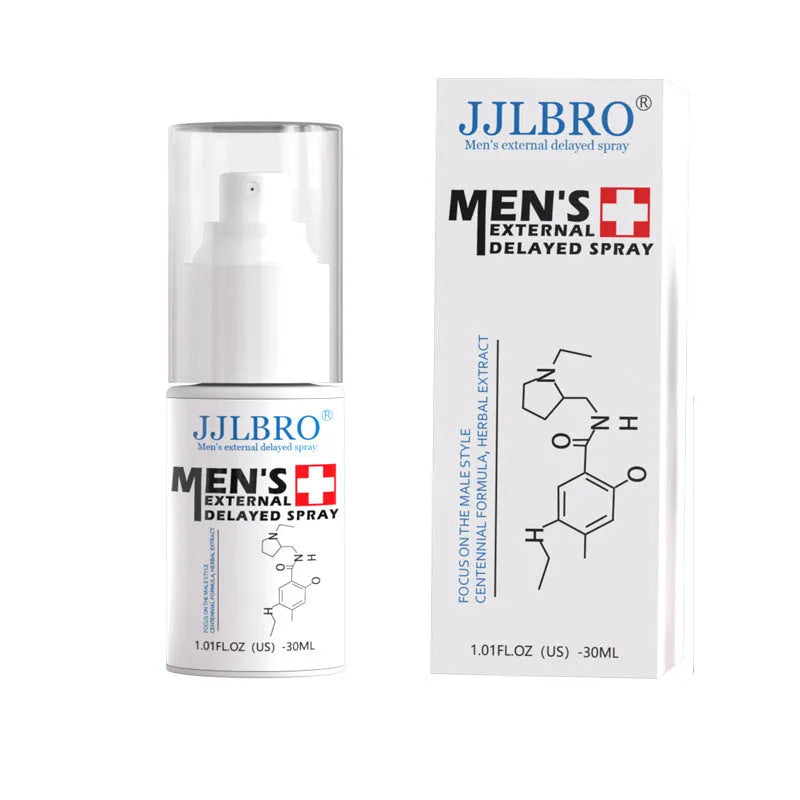 White 30ml delayed spray bottle with plant extract formulation for men's intimate care