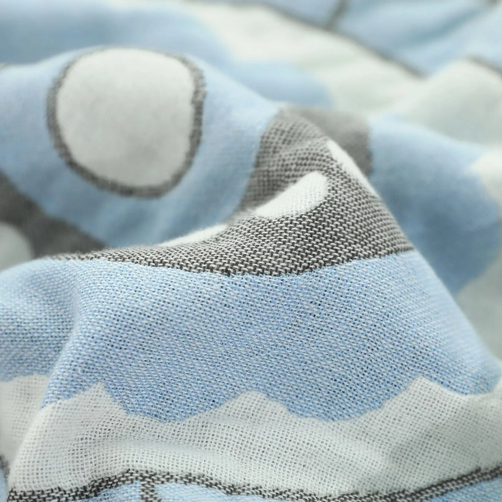 Pure cotton five-layer towel blanket with plants and flowers pattern in bohemian style, available in blue and orange sizes 150x200cm and 200x230cm