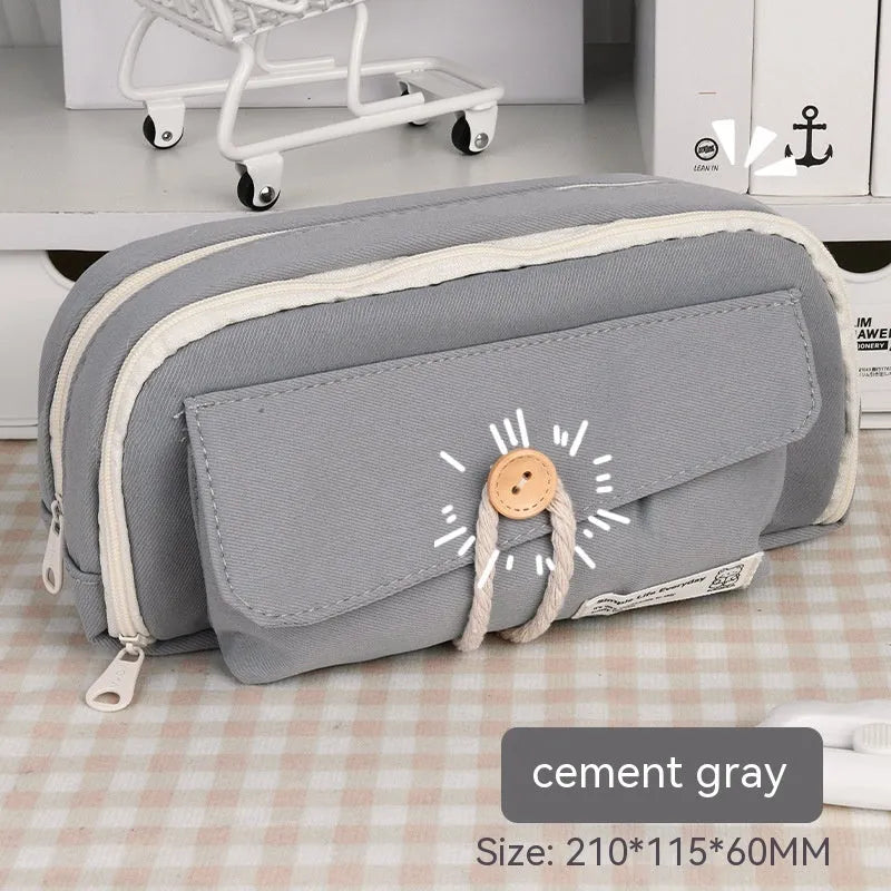 Canvas pencil case in Korean style with large capacity for approximately 80 pens