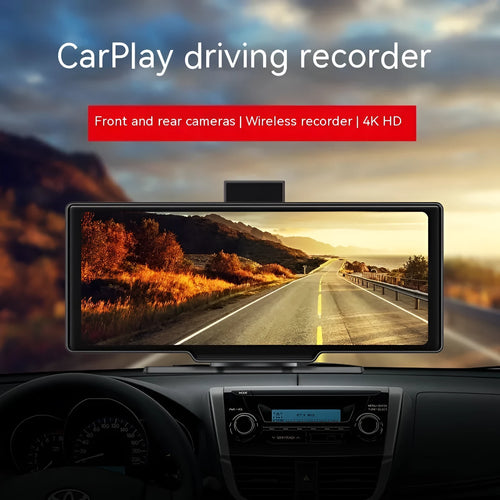 1026-inch wireless Carplay recorder with black capacitive touch screen and driving recorder option