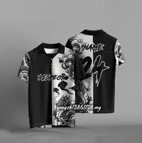 Black loose fit casual T-shirt with a 3D digital printed design on the front, showing short sleeves.