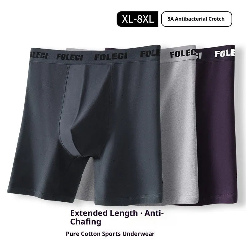 Men's lengthened cotton high waist sports boxer shorts in dark gray, four-corner anti-wear leg
