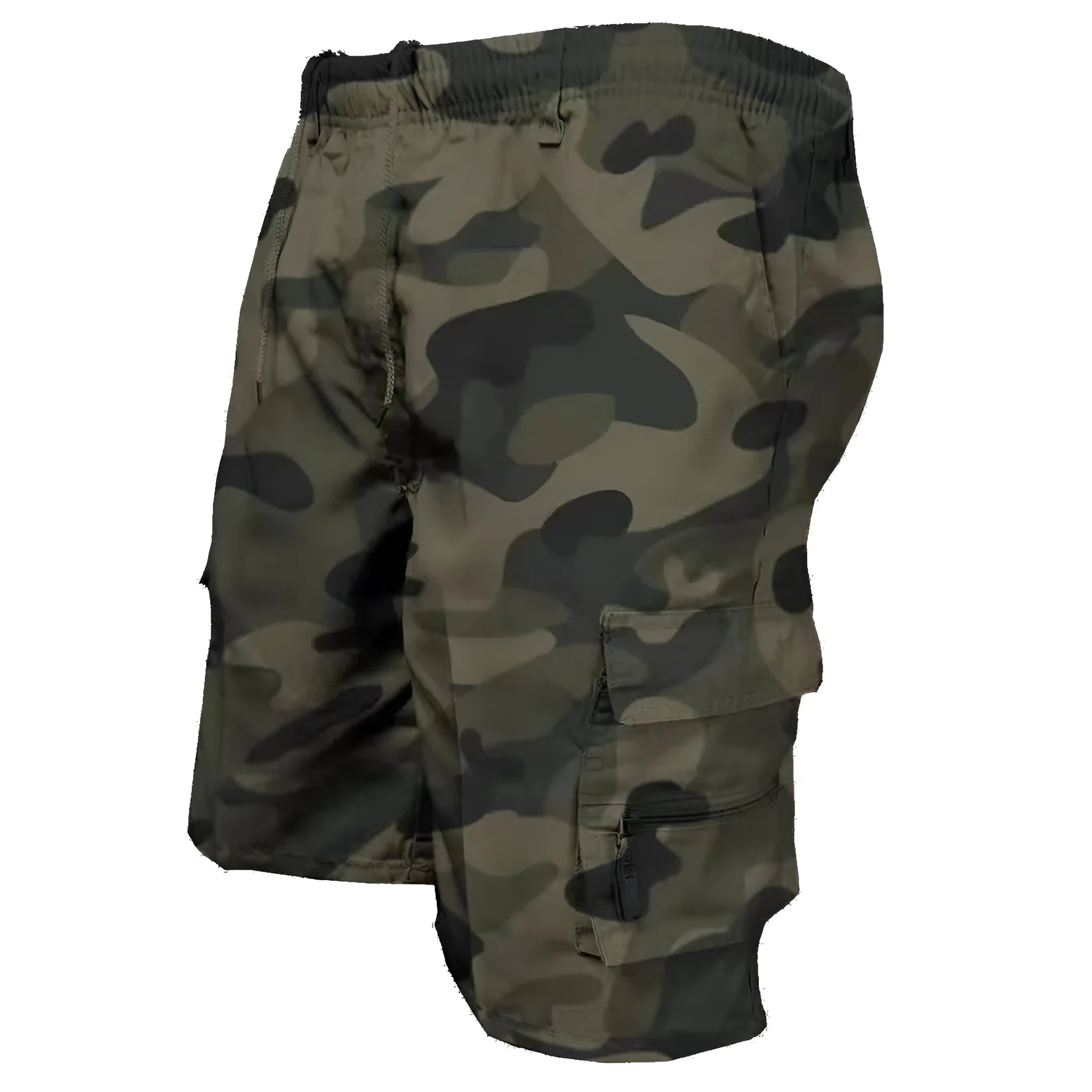 Men's cotton summer shorts in khaki colour with multiple pockets and drawstring waist