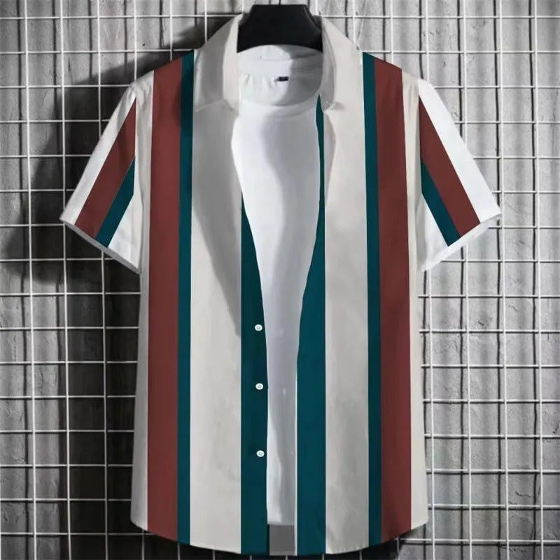 Men's striped linen T-shirt with 3D printed pattern in various colour options