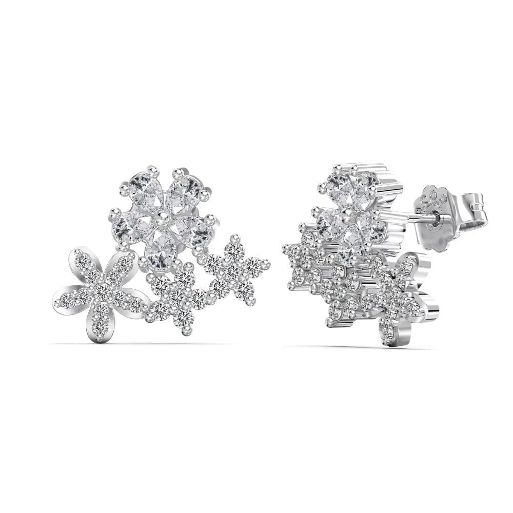 S925 sterling silver flower stud earrings for women, platinum and gold colours