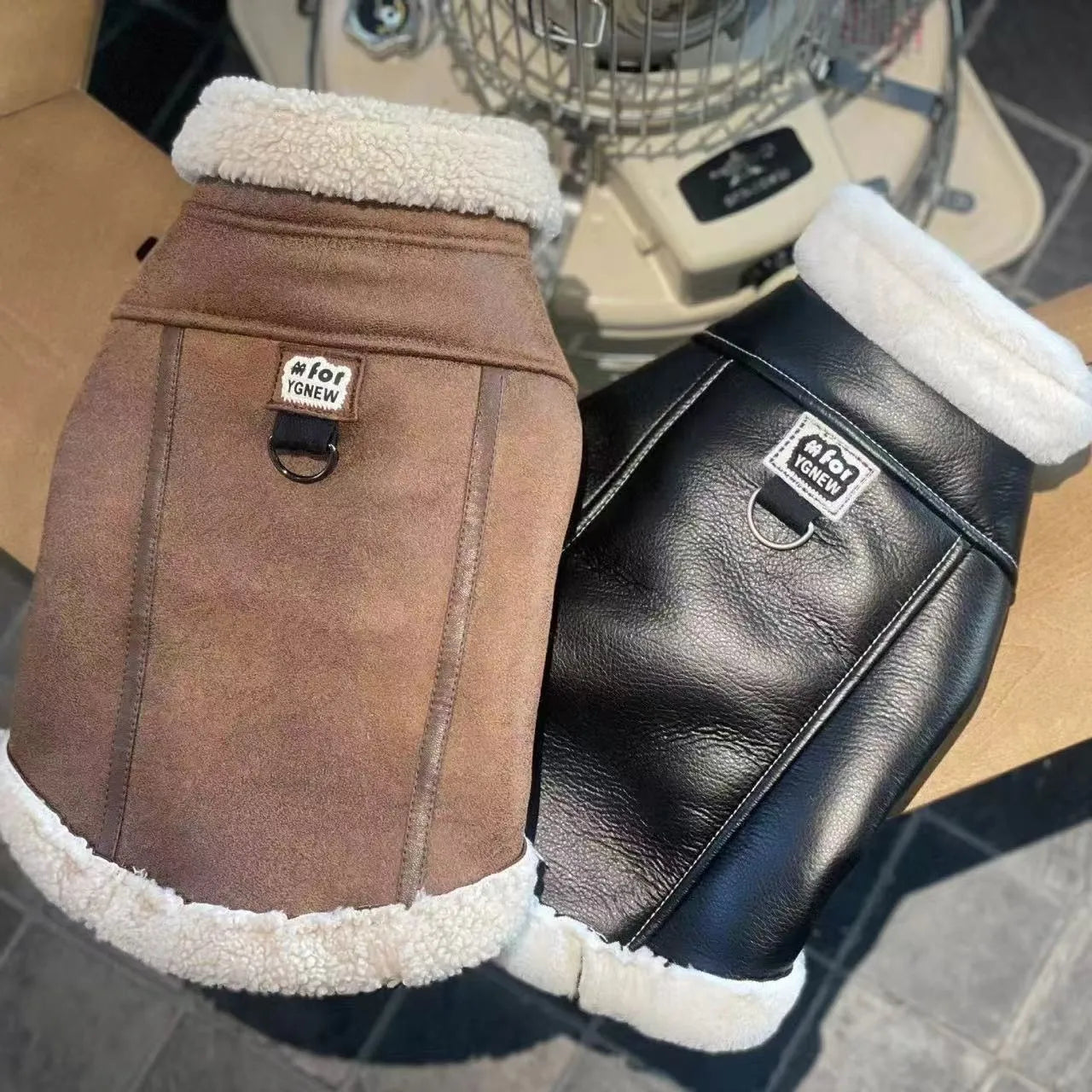 Dog fleece lined coat in Chinese parasol colour vest with peach skin fabric and lamb wool style
