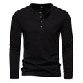 Men's bamboo cotton long sleeve t-shirt with four-button Henry collar in solid colour, front view