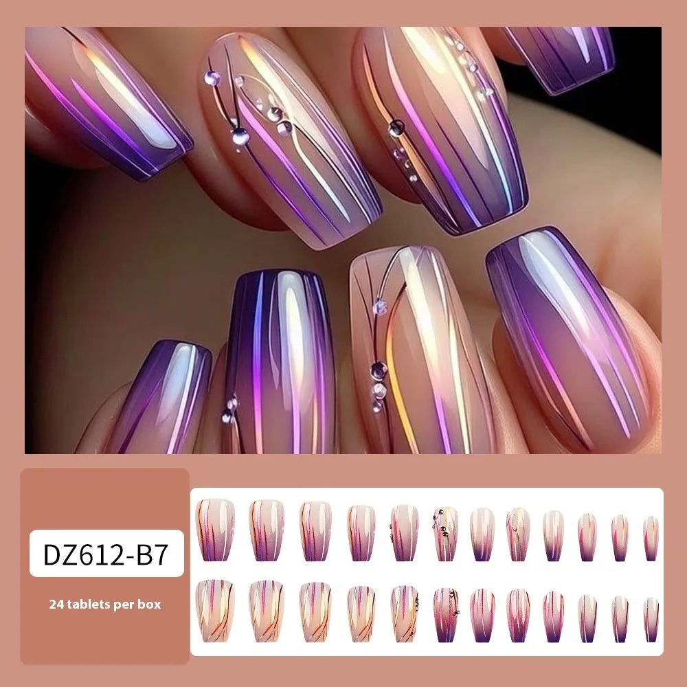 Magic purple gradient nail stickers with starry sky pattern and jelly glue