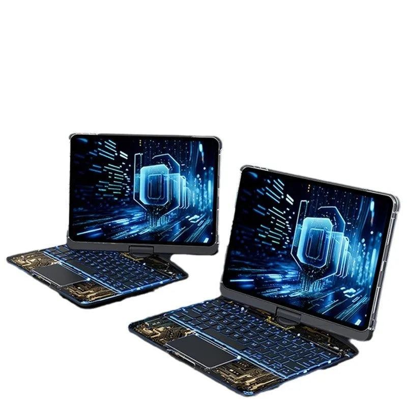 360 swivel transparent keyboard case for iPad with trackpad and telescopic pen slot