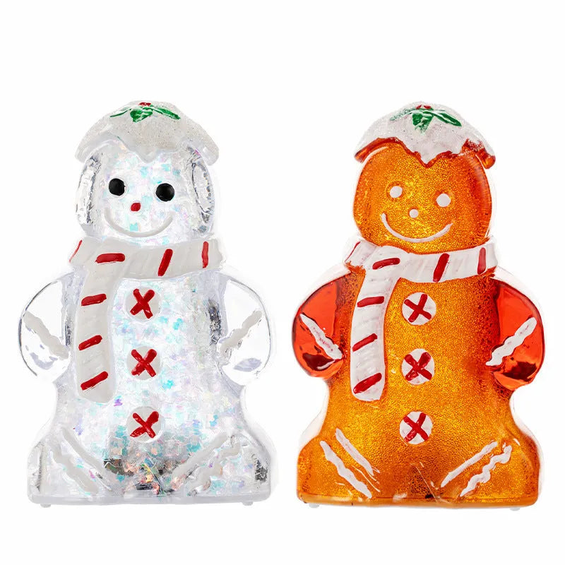 Glowing gingerbread man snowman Christmas ornament with LED lights in modern design