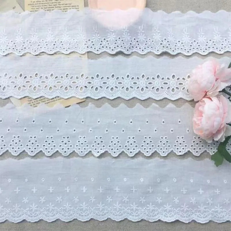Cotton embroidered lace trim in four width styles for DIY clothing accessories