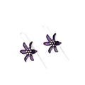 Purple flower-shaped alloy earrings with electroplated finish