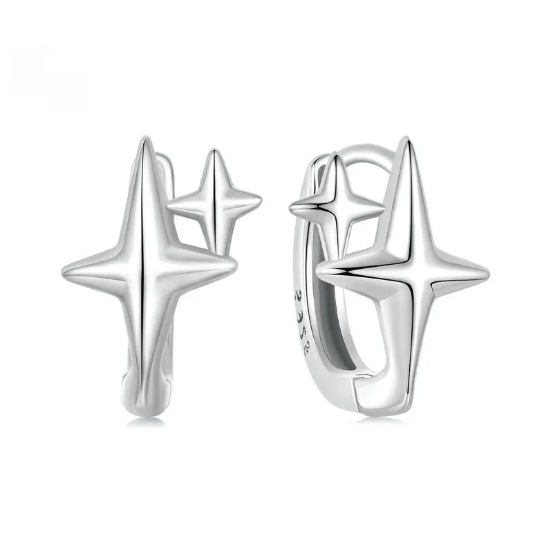 Sterling silver star ear clips with oxidised antique finish, small stud design for pierced ears