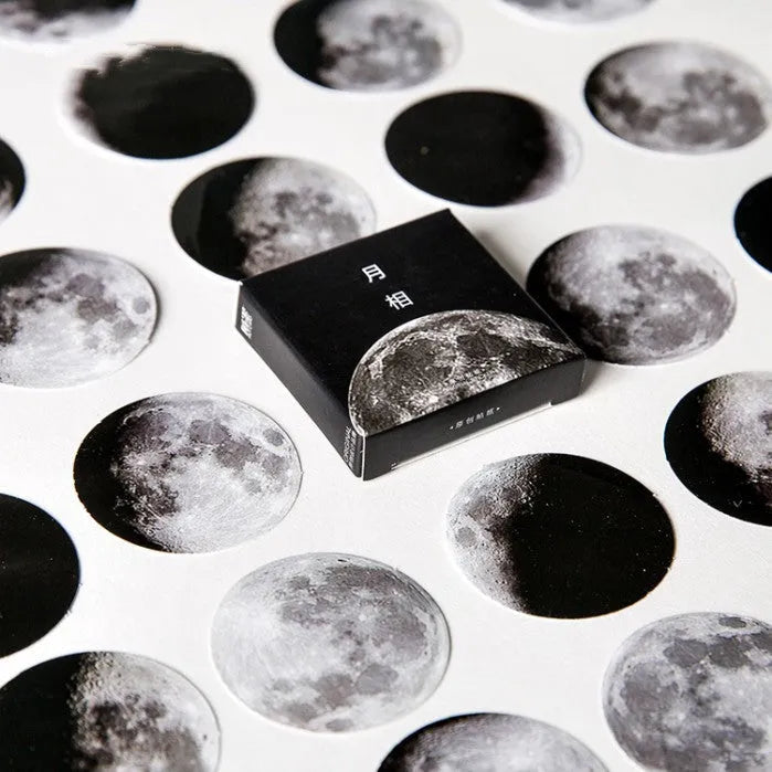 Black moon phases calendar planet stickers set with 45 pieces for hand account decoration