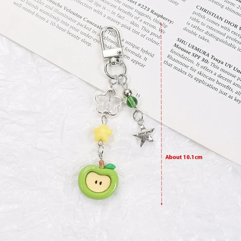 Plastic fruit pattern keychain charm with rope attachment for phone and bag decoration