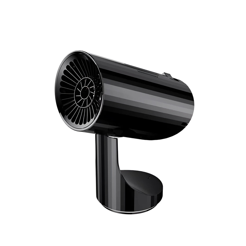 Black 150W car heater with ABS body, 12V or 24V, overheating protection, low noise, air purification option.