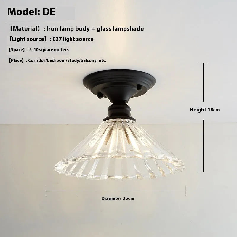 American retro single-head pendant lamp with glass cover for ceiling mounting.