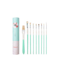 Fan-shaped acrylic gouache brush set with four fan brushes and additional painting tools