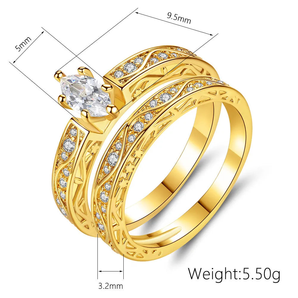 Creative Horse Eye Zircon simple pattern couple ring set for women, copper, electroplated, geometric shape, sizes 6-9