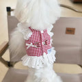 Pet dog cat clothes thin chest and back traction pastoral skirt in black and white or red and white plaid, sizes XS to XL