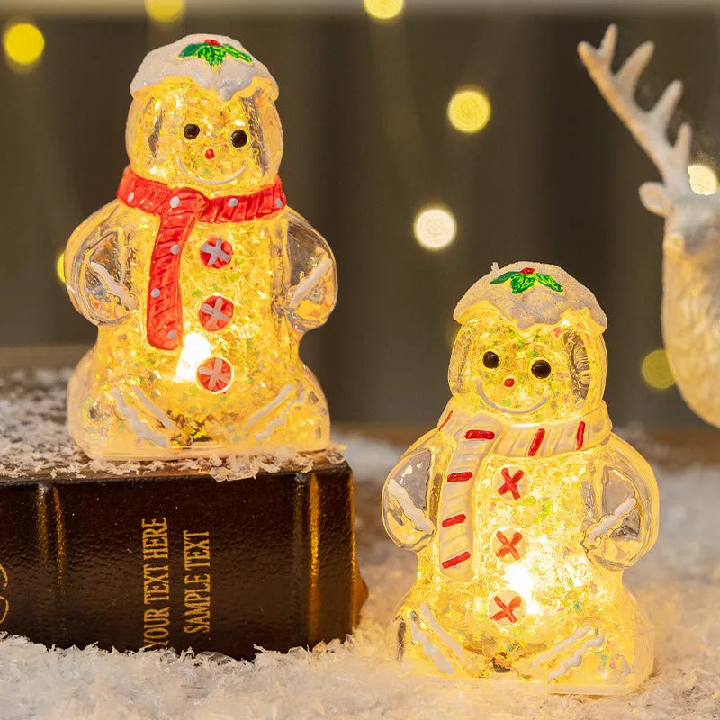 Glowing gingerbread man snowman Christmas ornament with LED lights in modern design