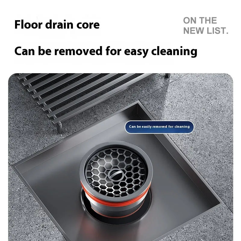 304 stainless steel courtyard floor drain with gun grey finish and 15x15cm square grille