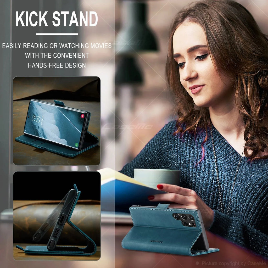 Flip card holder phone case for Samsung Galaxy with PU leather finish and card slots in Black colour option