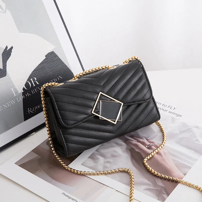 PU crossbody bag with sequins diamond plaid clamshell style black square buckle 21x8.5x18cm