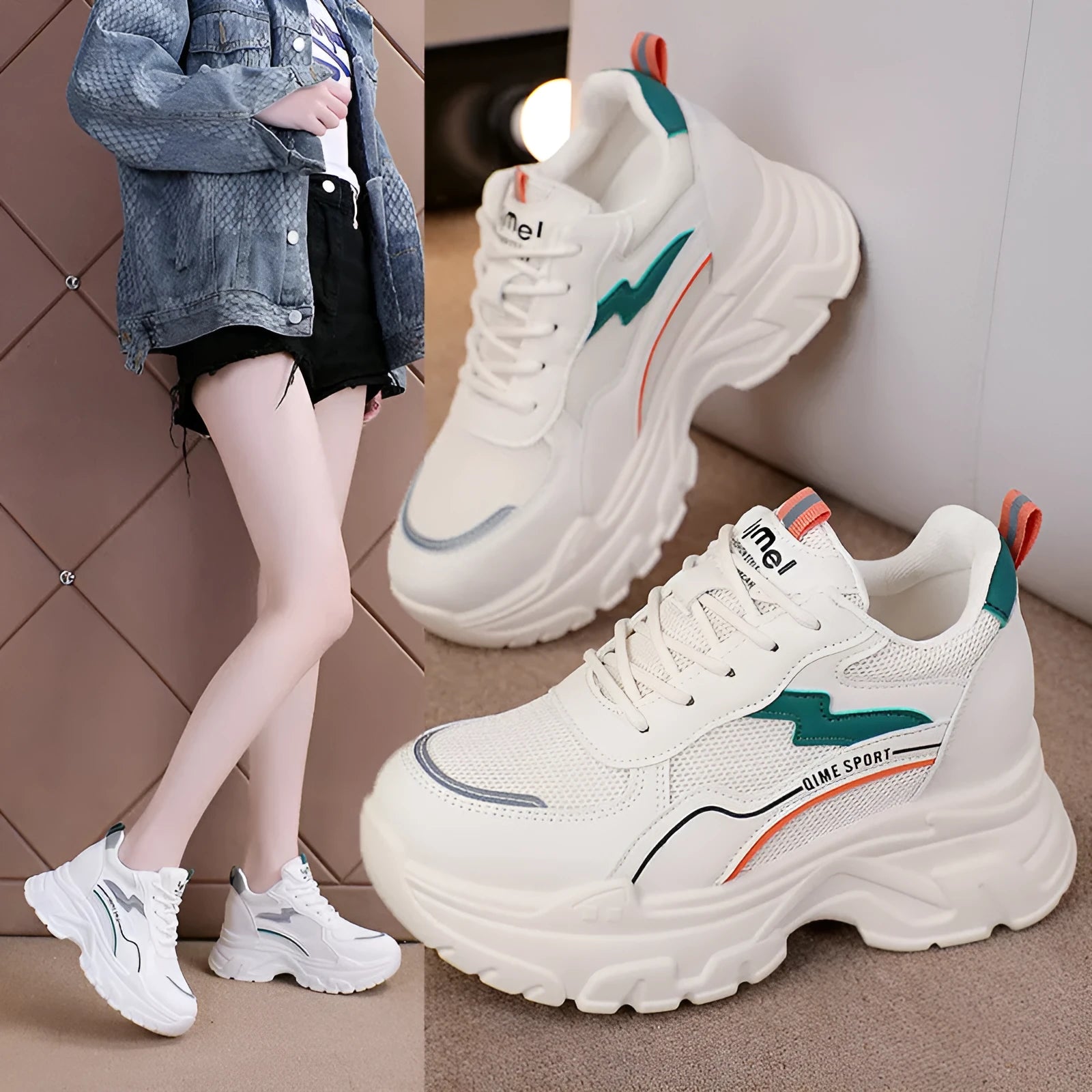 Women's white breathable dad shoes with lace-up front and cross shoulder straps on a rubber sole.