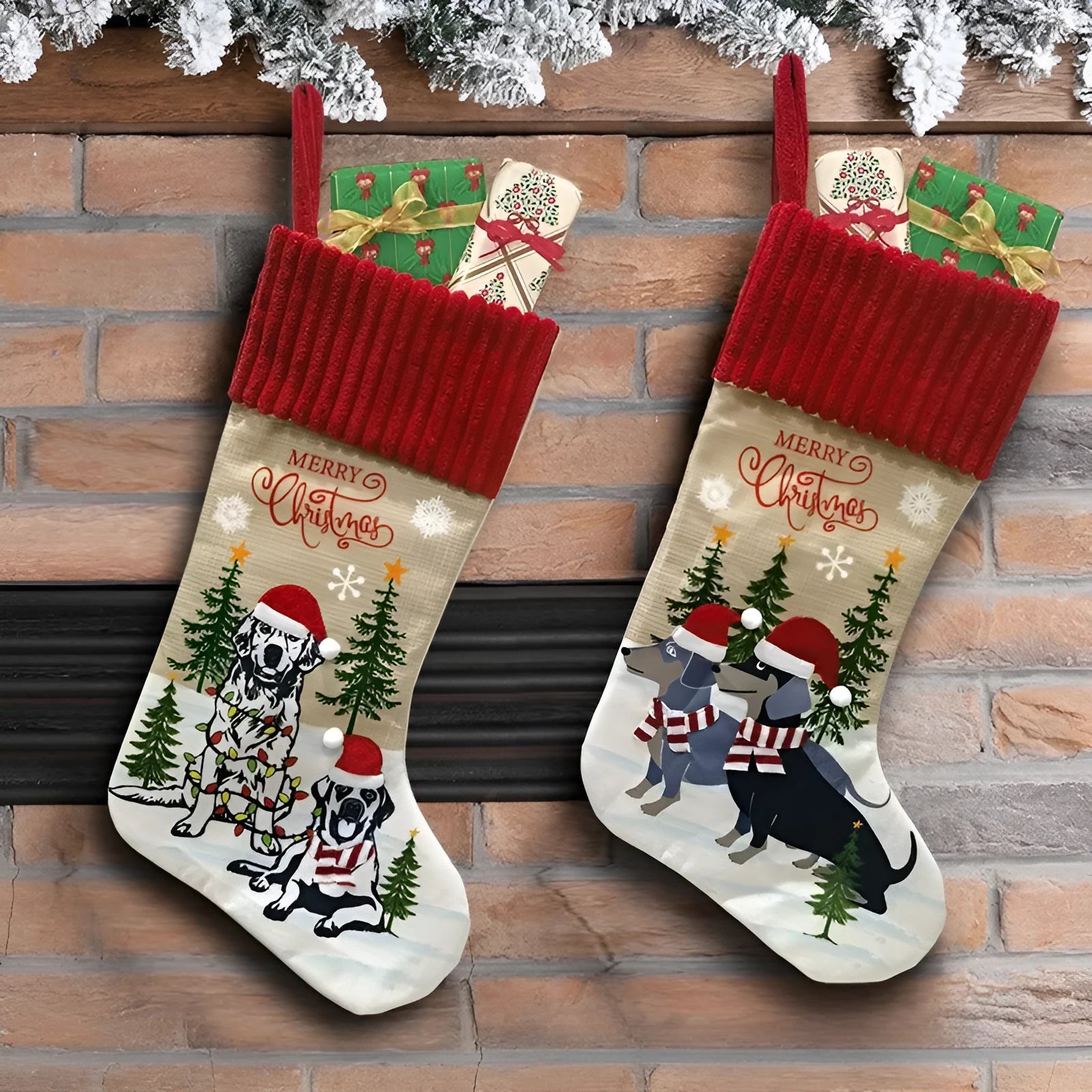 Cloth Christmas tree hanging bag pendant for pets in pastoral or American style, measuring 46cm by 28cm.