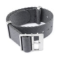Nylon woven canvas watch strap with silver buckle in retro ethnic style, blue and white colour variant