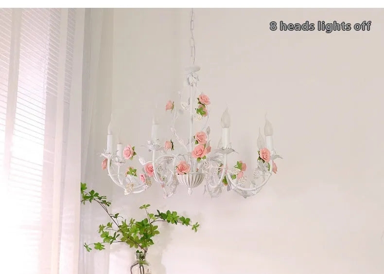 Pastoral bedroom chandelier with wrought iron flowers and plants in French retro princess style