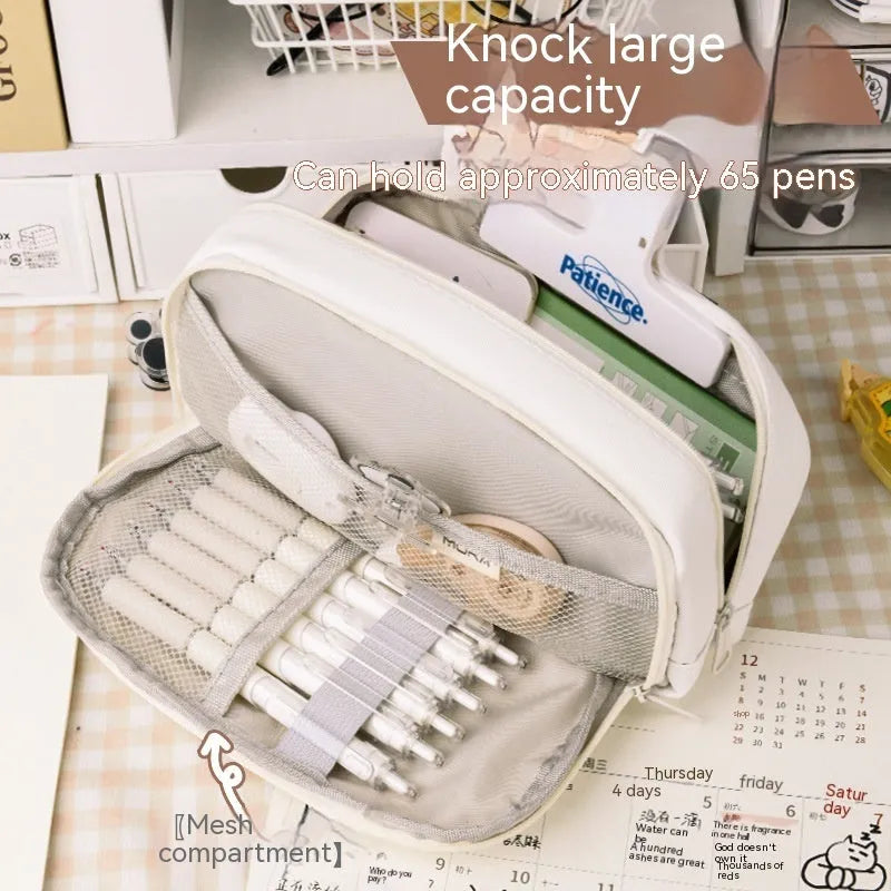 Canvas pencil case in Korean style with large capacity for approximately 80 pens