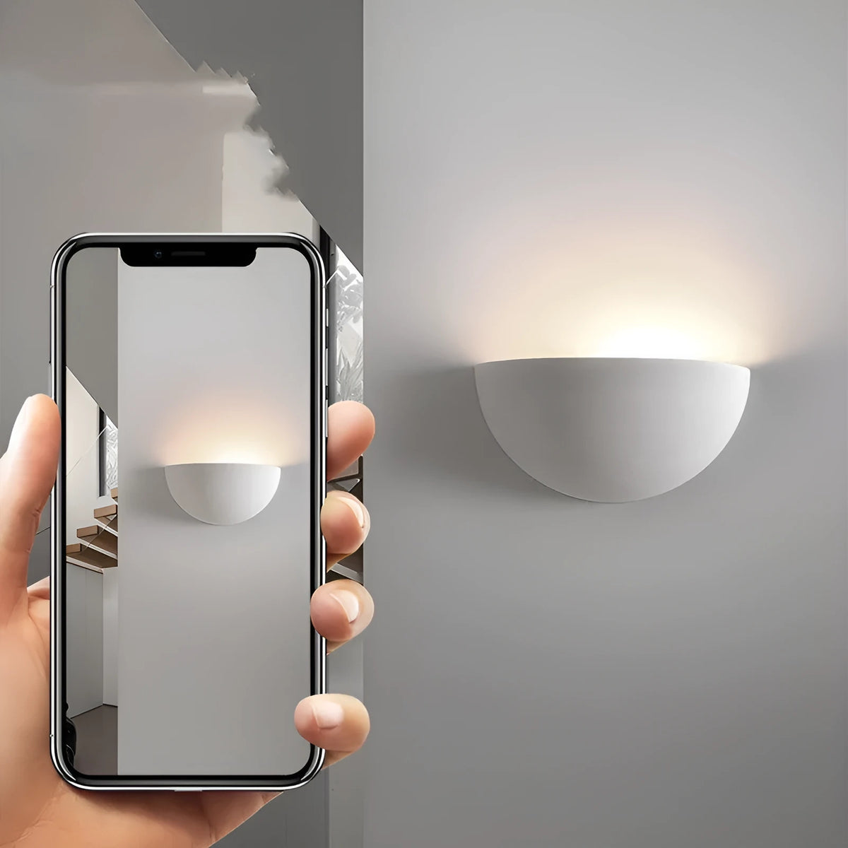 Bedside wall lamp in gypsum aluminium with switch control and E27 13W light source for bedroom or TV wall