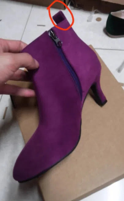 Women's suede pointed toe high heel boots in green with low shaft and cotton lining