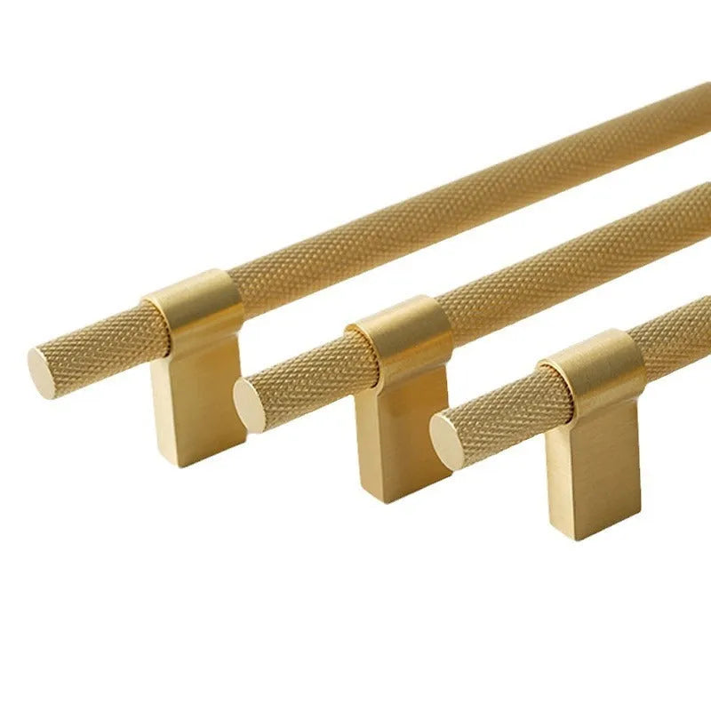 Brass knurled cabinet handle with polished sealed glaze finish in American style