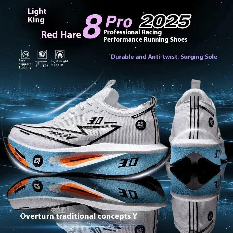 Racing carbon plate running shoes for men with mesh upper, low heel, and natural rubber sole