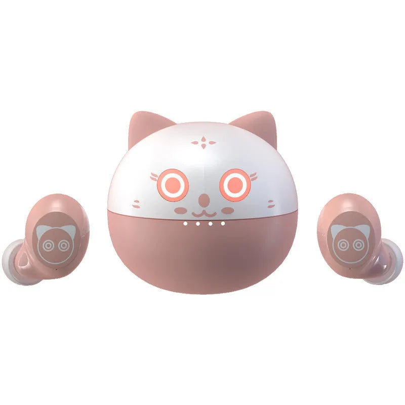 Pink wireless Bluetooth earbuds with earplug style and battery display, flat view on white background
